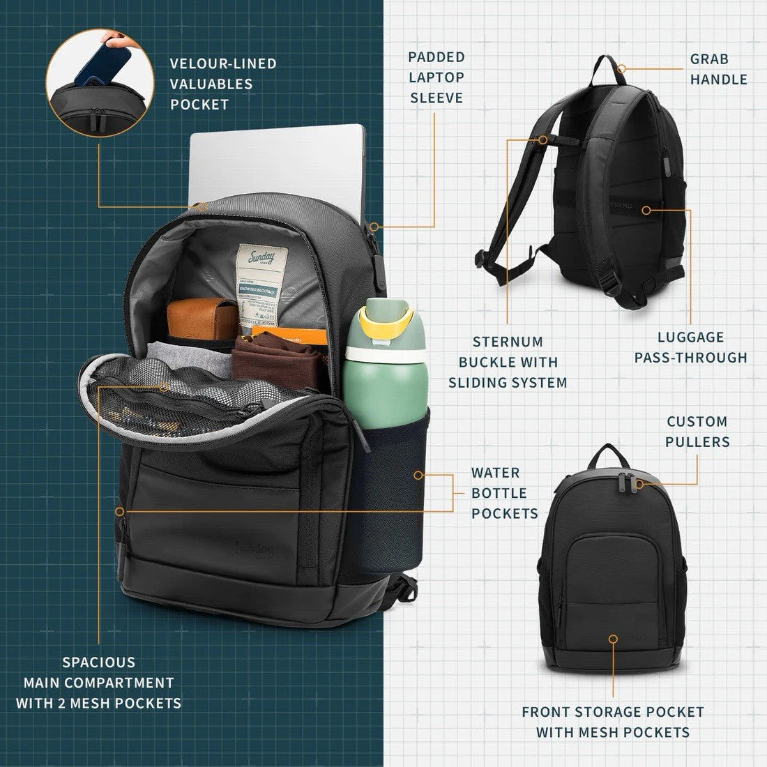 Sunday Golf Encinitas Backpack | Matte Black | Darts Only | Limited Edition